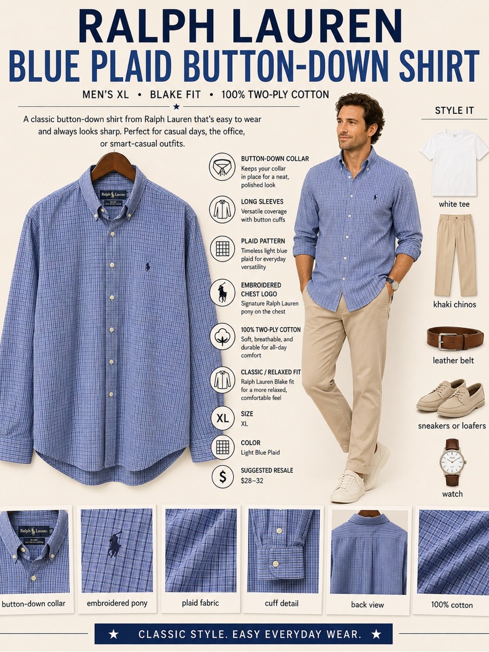 Ralph Lauren Men's Blue Multi-Check Button-Down Shirt